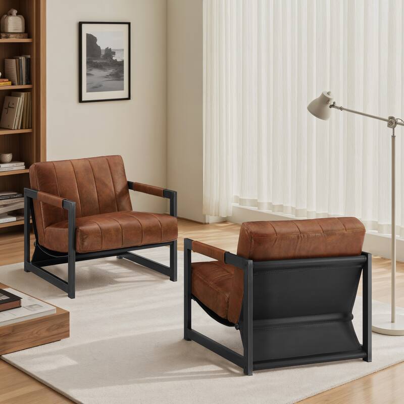 Art Leon Genuine Leather Armchair Accent Lounge Chair (Set of 2)