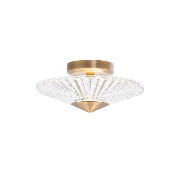 slide 2 of 11, Origami 1-Light LED Semi-Flush Mount 3000-3500-4000K CCT with Heritage Crystal 12 - Aged Brass