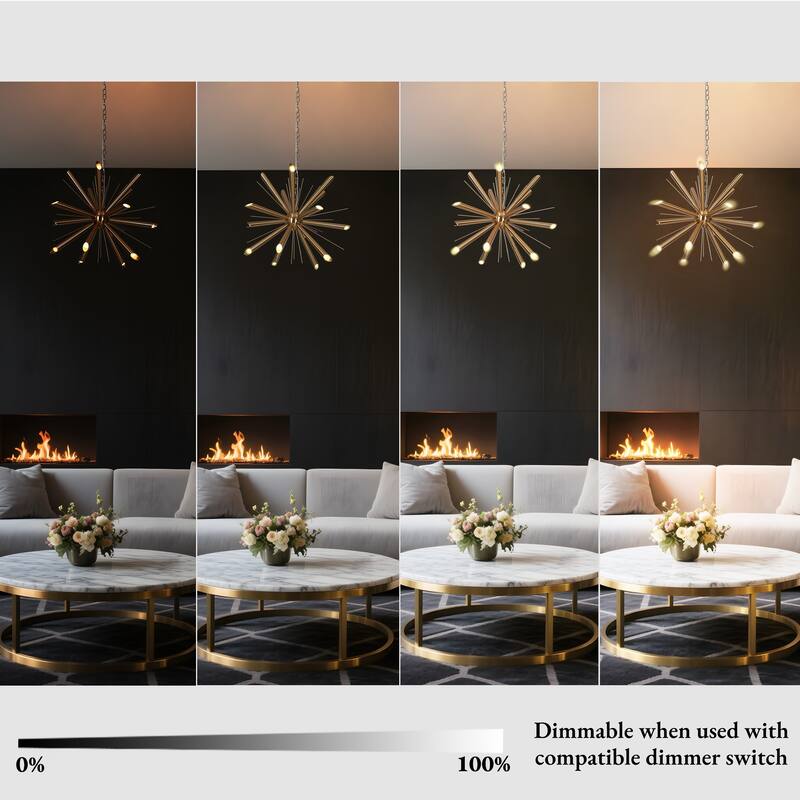 Modern Gold 15-Light LED Sputnik Chandelier for Living Room Hallway Foyer - D25.2"*H18.9"