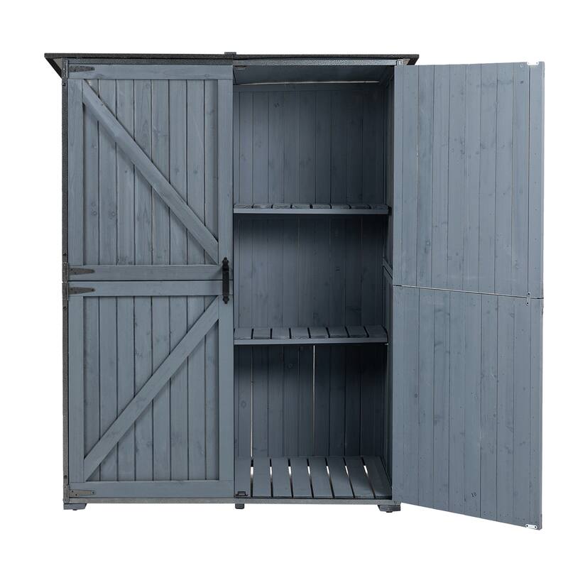 Tall Outdoor Storage Shed - 55.1"L x 29.1"W x 68.9"H, Metal Frame Garden Cabinet, Blue Gray