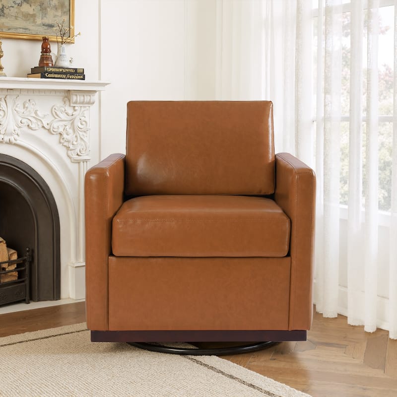 uixe Modern Upholstered Swivel Accent Chair with Pocket Spring Seat - Faux Leather - Light Brown