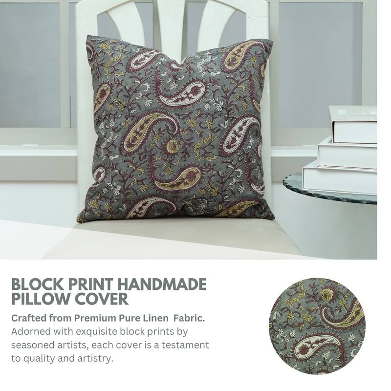 Fabdivine Paisley Home Accent Cushion Cover 18x18 Inch for Soft Pure Linen Sofa, Chair or Couch, Farmhouse Pillowcase, Kiara