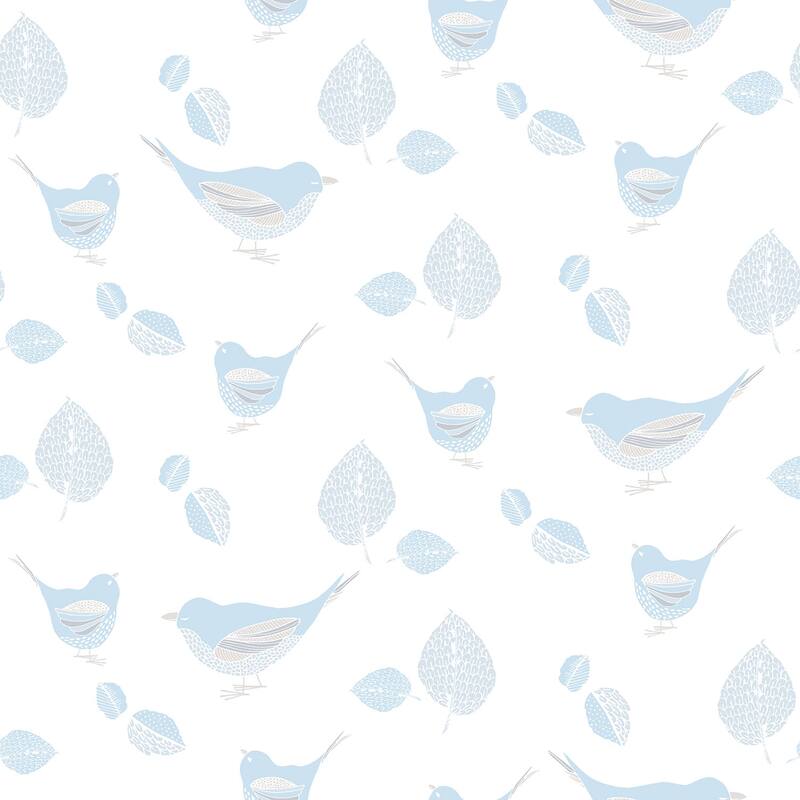 Galerie Wallcoverings Just 4 Kids 2 Birds and Leaves Non-woven Matte Wallpaper Roll - 33 feet x 21 inches - Blue