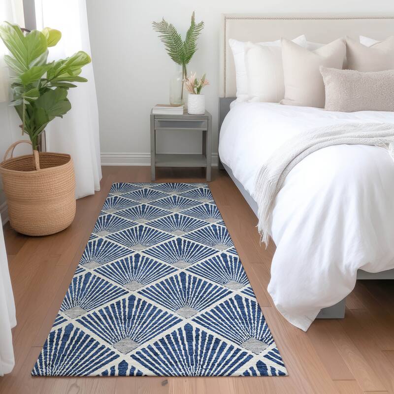 Premium Washable Super Soft Diamond Trellis Mayfield Rug - Navy - 2'3" x 7'6"