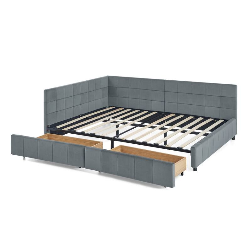 Roomfitters Full Upholstered Storage Sofa Bed Frame with Backrest and Armrests, Velvet Platform Bed