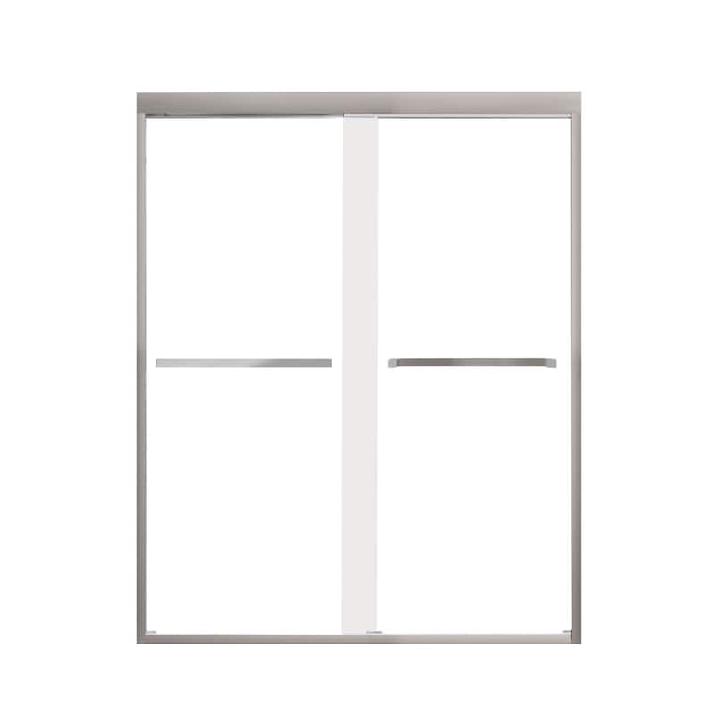 Frederick 59 in. W x 76 in. H Sliding Semi-Frameless Shower Door in Brushed Nickel with Clear Glass - 60 x 76 - 60 x 76