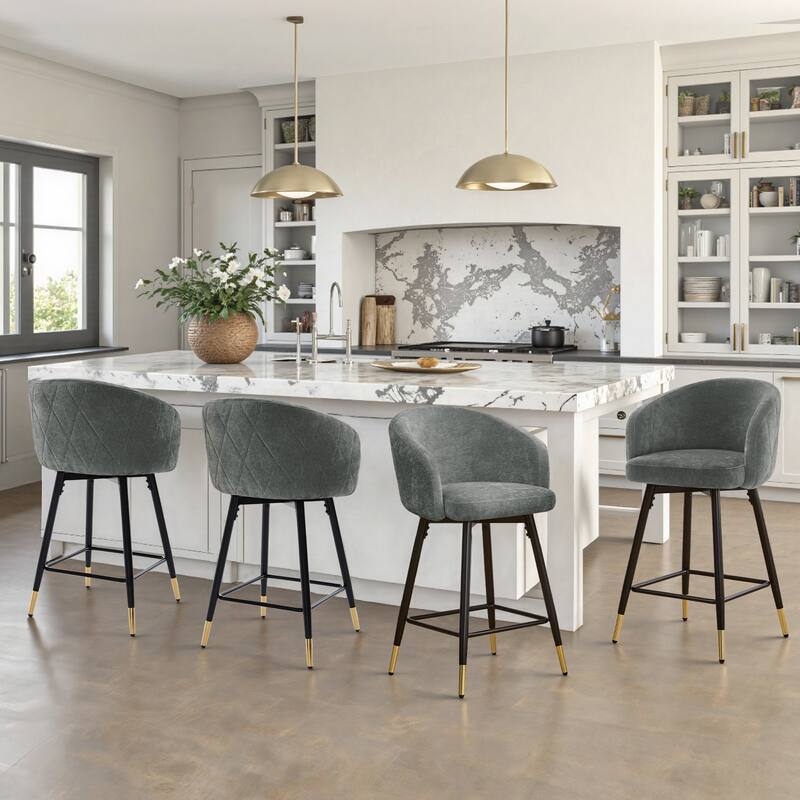 26" Counter Height Swivel Barstool with Arms and Metal Legs - 37"H x 22"W x 22"D