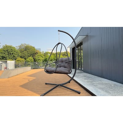 Swing Egg Chair with Cushion and Cup Holder for Indoor and Outdoor Use