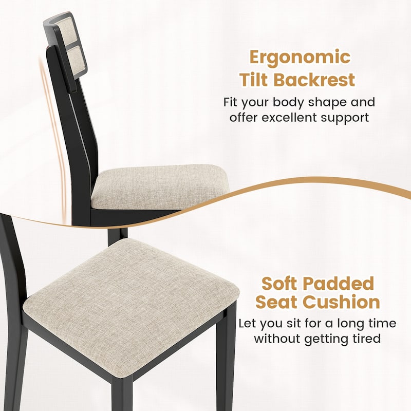 Set of 4 Upholstered Dining Chairs with Padded Seat and Rubber Wood Legs for Kitchen and Dining Room