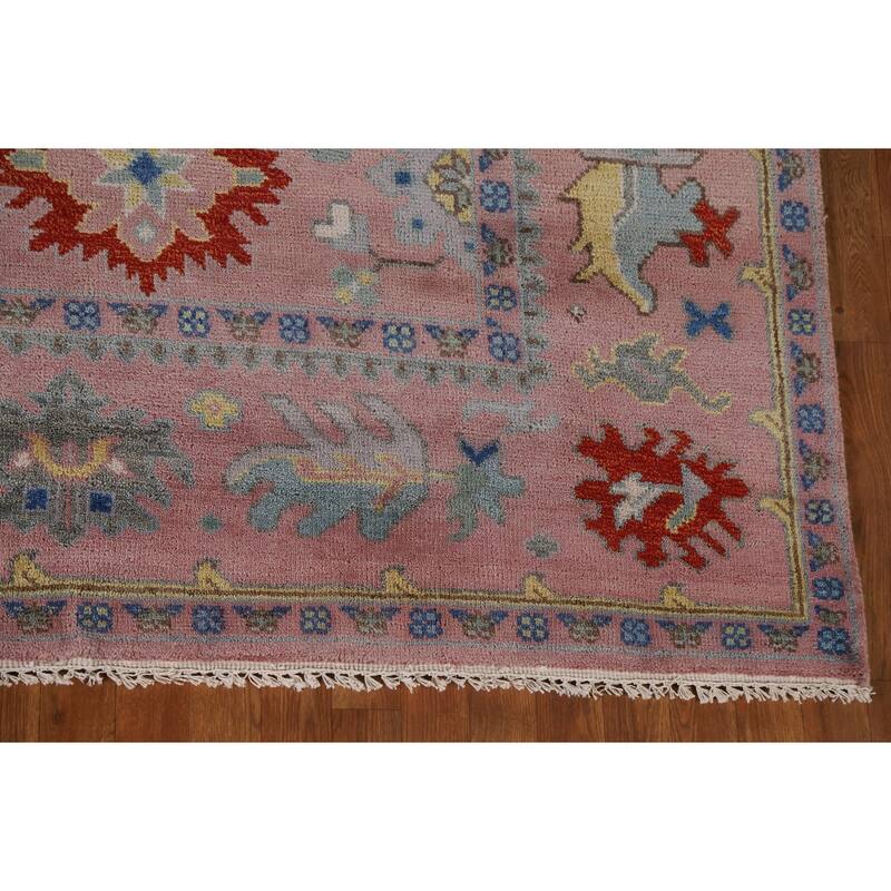 All-Over Pink Oushak Oriental Area Rug Handmade Wool Carpet - 8'1"x 9'11"