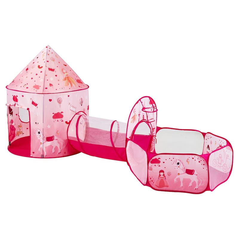 3 in 1 Kids Play Tent with Tunnel for Toddlers and Babies, Magenta - 39.4x39.4x30.7''