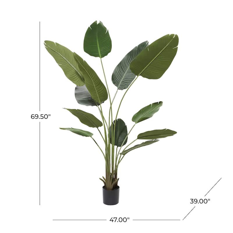 Faux Foliage Bird of Paradise or Anthurium Artificial Plant with Realistic Leaves and Black Pot - Green - Roche River Decor