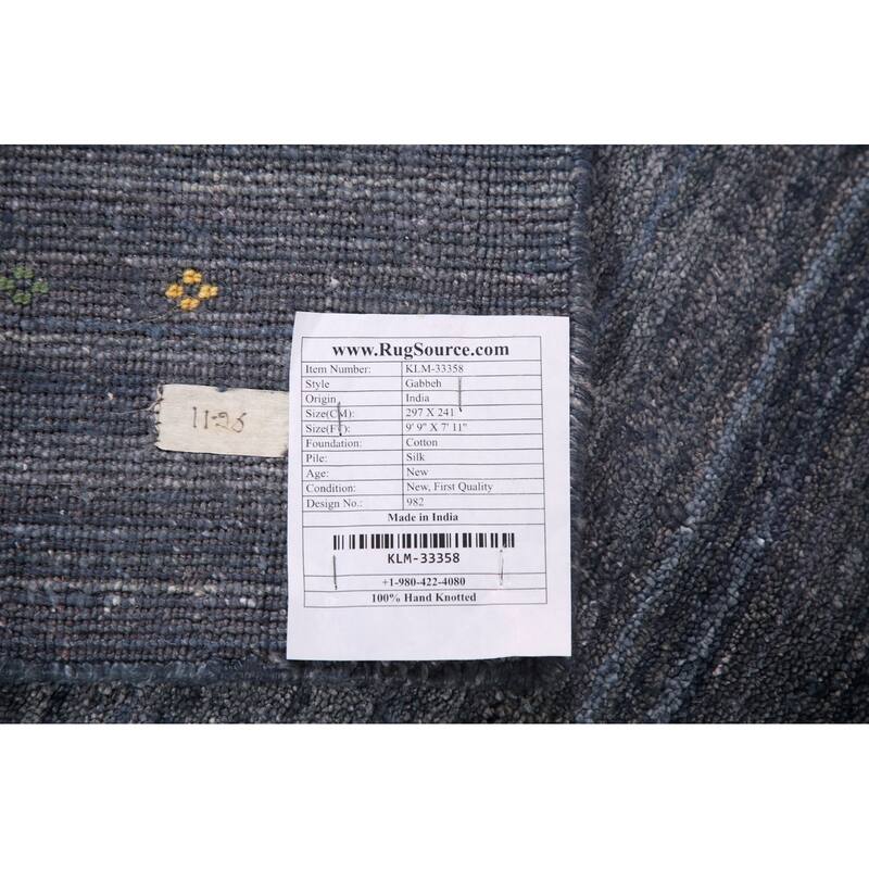 Grays & Blues Gabbeh Oriental Area Rug Handmade Silk Carpet - 7'11" x 9'9"