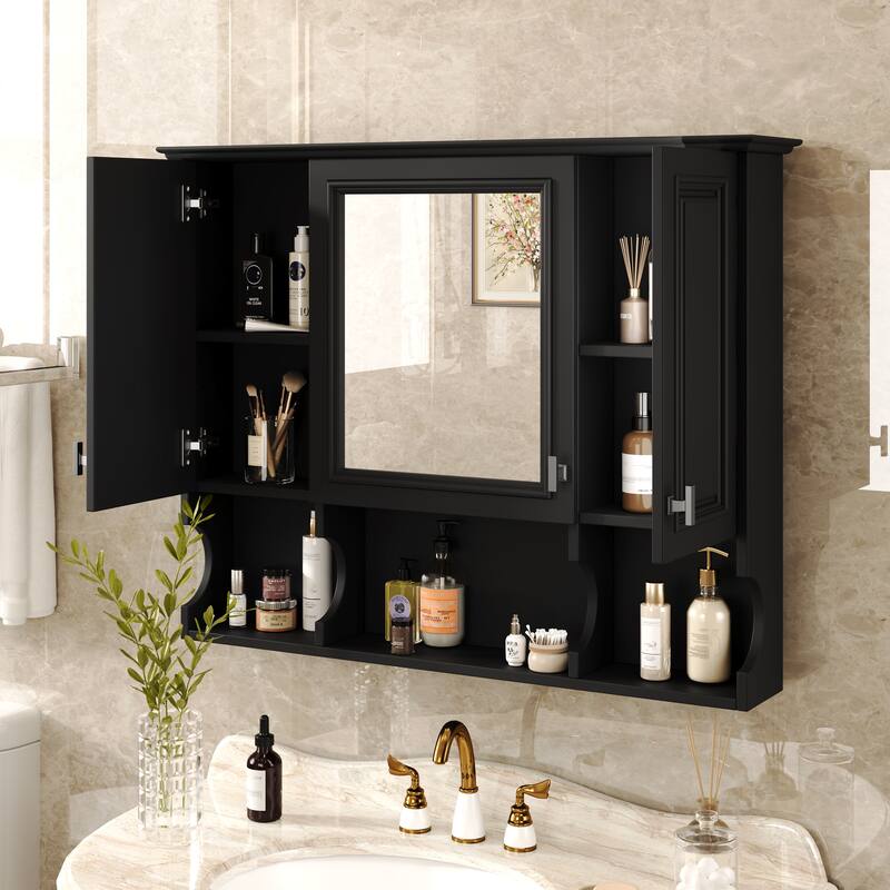 35'' x 28'' Wall Mounted Bathroom Cabinet, Modern Bathroom Wall Cabinet with Mirror and Open Shelves