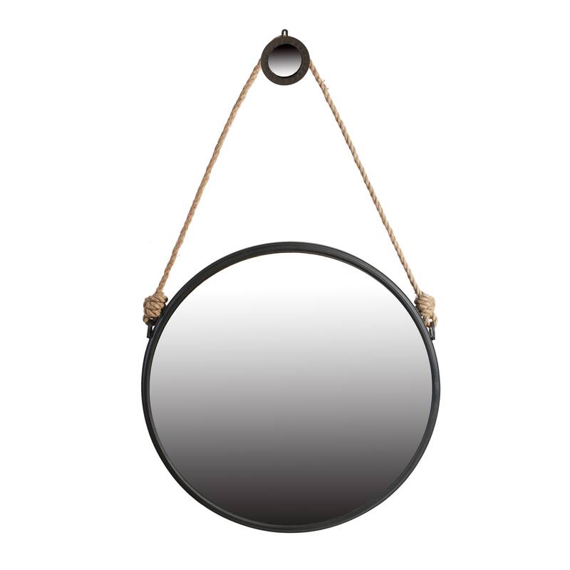 29.5" in On-trend Hanging Round Mirror with Black Framed and with Rope Strap Contemporary Industrial Decor for Bathroom, Bedroom