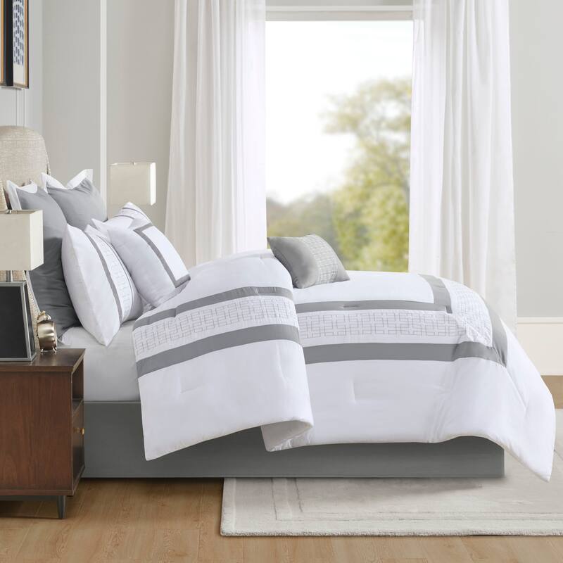 510 Design Kingwood Navy/ White 8 Piece Embroidered Comforter Set