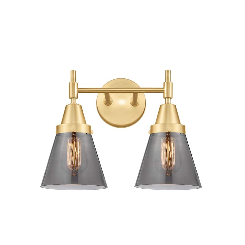 Innovations Lighting 447-2W-11-16 Cone Vanity Cone 2 Light 16" Wide - Satin Gold / Plated Smoke