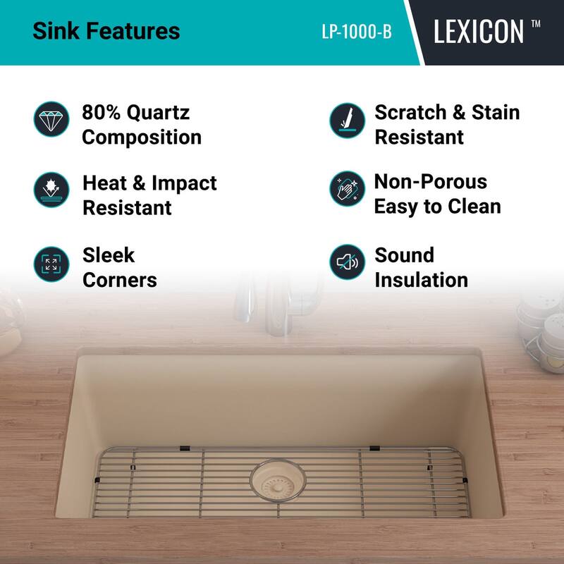 Lexicon Drop-In Quartz 32 Inch Single Bowl Kitchen Sink Kit