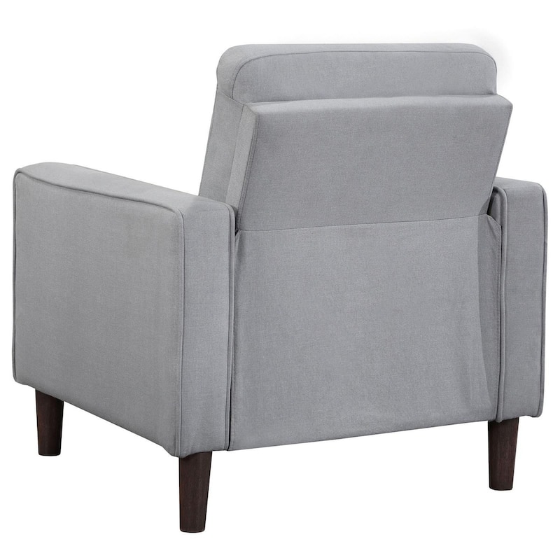 Bow 32 Inch Accent Chair, Grid Tufted, Track Arms, Self Welt Trim, Gray
