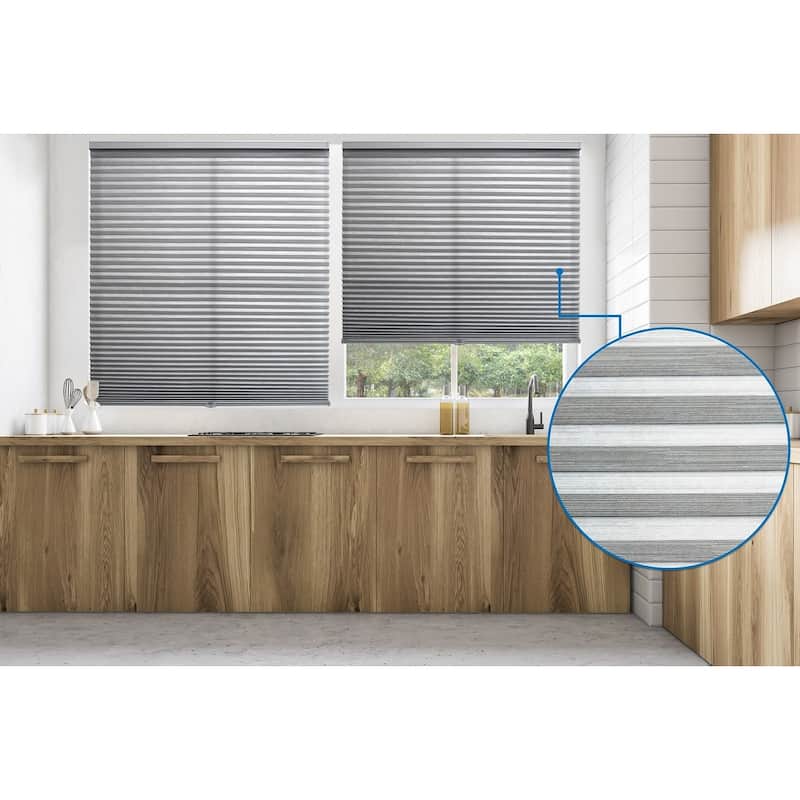BlindsAvenue Cellular Honeycomb Cordless Shade, 9/16" Single Cell, Blackout, Designer Print Pebble