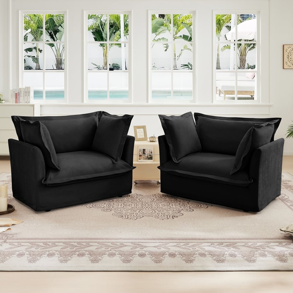 2-Piece Accent Chair with Deep Seat, Lounge Chair with High Back Pillows, Leisure Armchair with Removable Chenille Covers