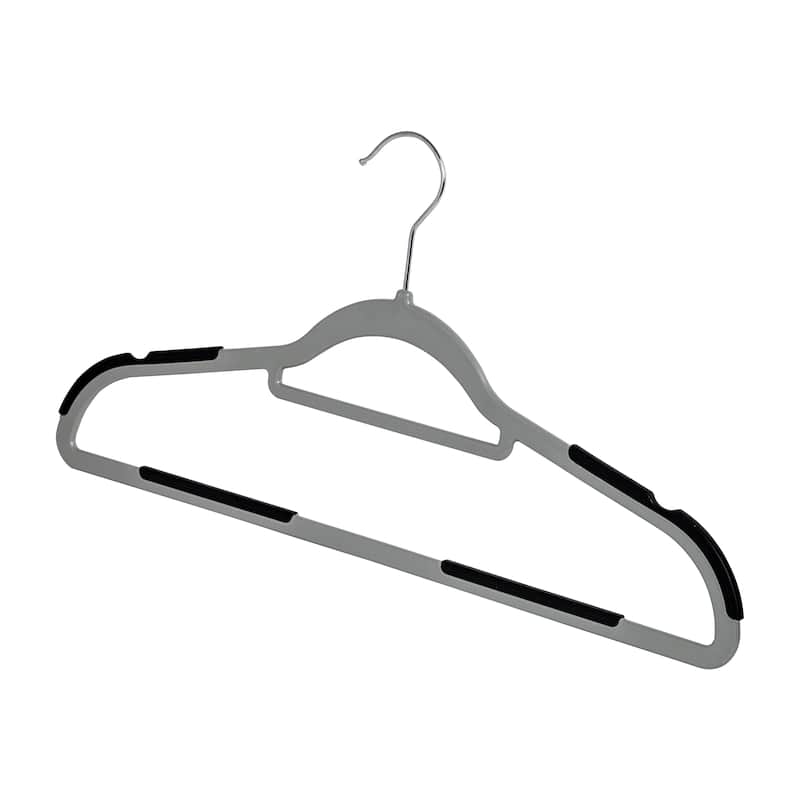 Grey/Black Rubber Grip No-Slip Plastic Hangers (15-Pack)