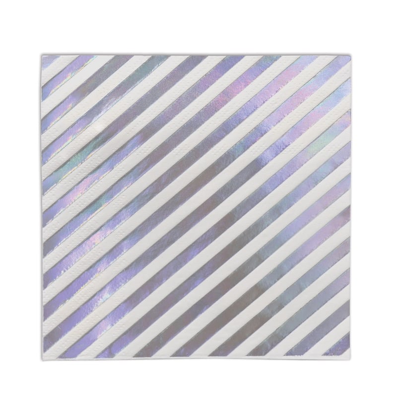 Pack of 12 White Purple Iridescent Striped 2 Ply Beverage Napkins 6.5"