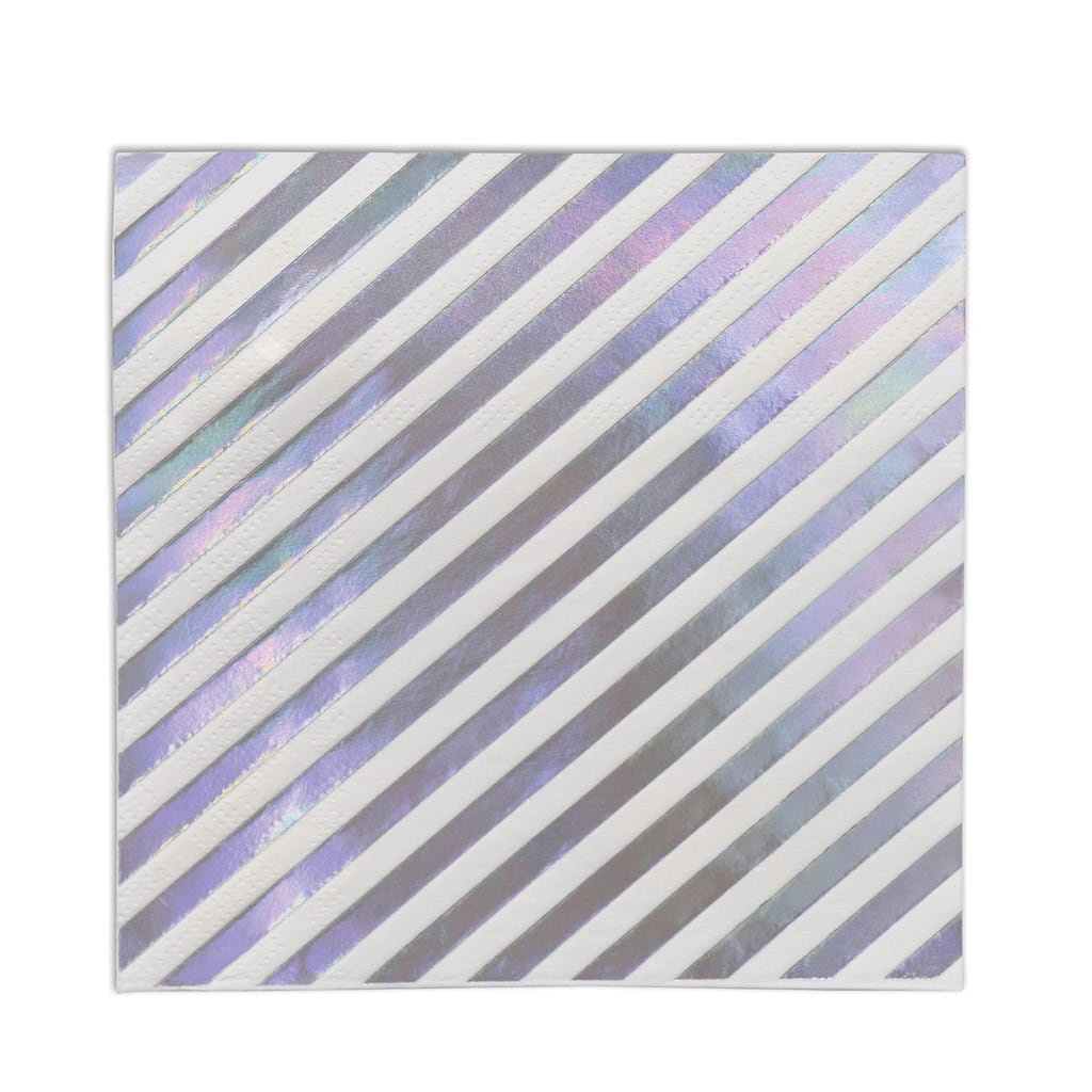 Pack of 12 White Purple Iridescent Striped 2 Ply Beverage Napkins 6.5"