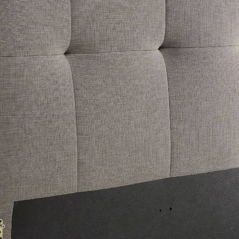 Amy Full Size Headboard, Knife Edges, Tufted Linen, Gray