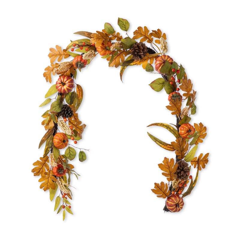 Glitzhome 72"L Fall Harvest Dahlia Pumpkin Berry Eucalyptus Floral Artificial Garland