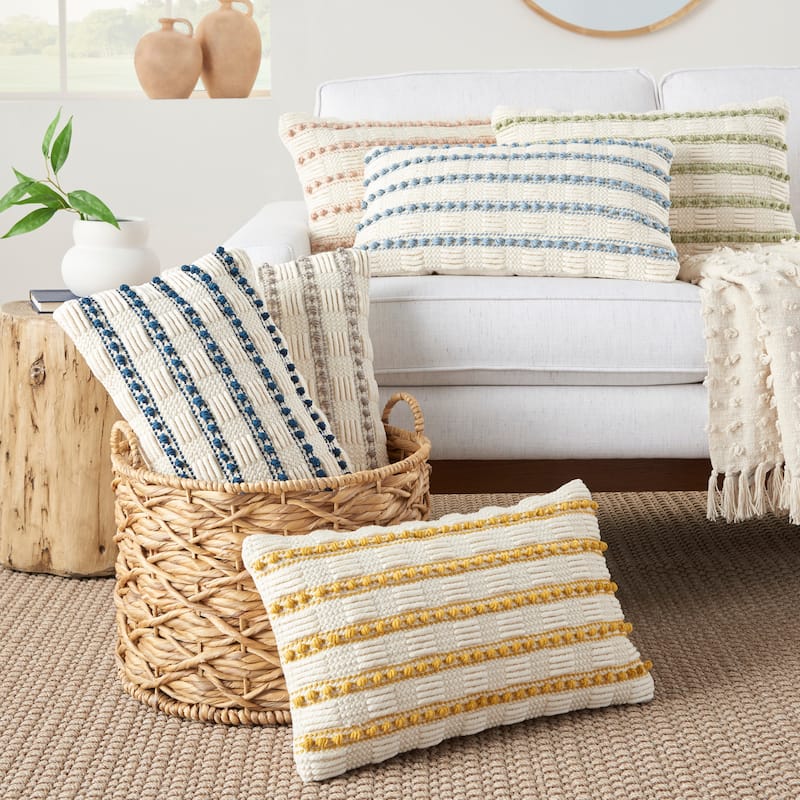 Mina Victory Life Styles Woven Lines And Dots Textured Throw Pillow