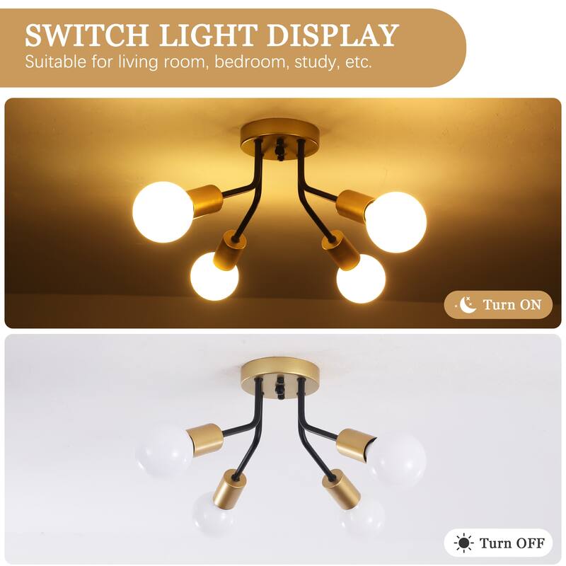 Modern 4-Light Semi Flush Mount Ceiling Light for Dining Room Bedroom Hallway Entryway