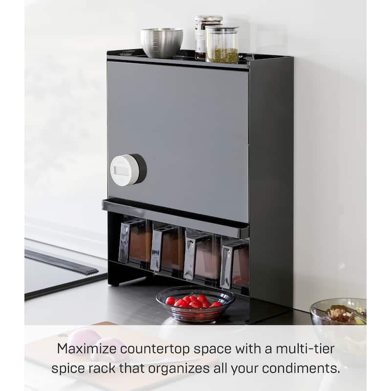 Yamazaki Home Concealable Spice Rack, Steel - L 6.42 x W 14.96 x H 19.37 inches