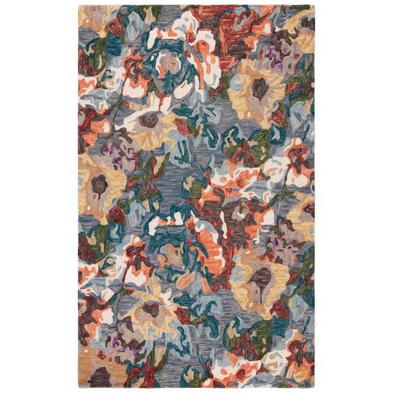 SAFAVIEH Handmade Blossom Lazara French Country Floral Wool Rug - 6' Square - Light Blue/Rust