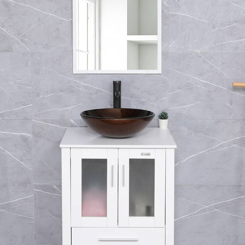 Eclife Modern Bathroom Sink Tempered Glass & Ceramic Artisan Basin for Vanity