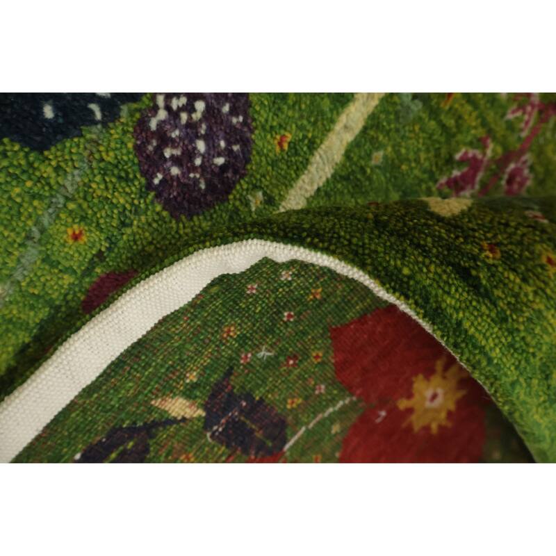 Hand Knotted Oriental 100% Wool Carpet Modern All-Over Green Gabbeh Area Rug - 11' 4'' X 7' 0''