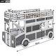 Twin Over Twin Solid Wood Bunk Bed Frame, Bus Shaped Bunk Bed with Wheels, Storage, High Fence for Bedroom, Grey+White