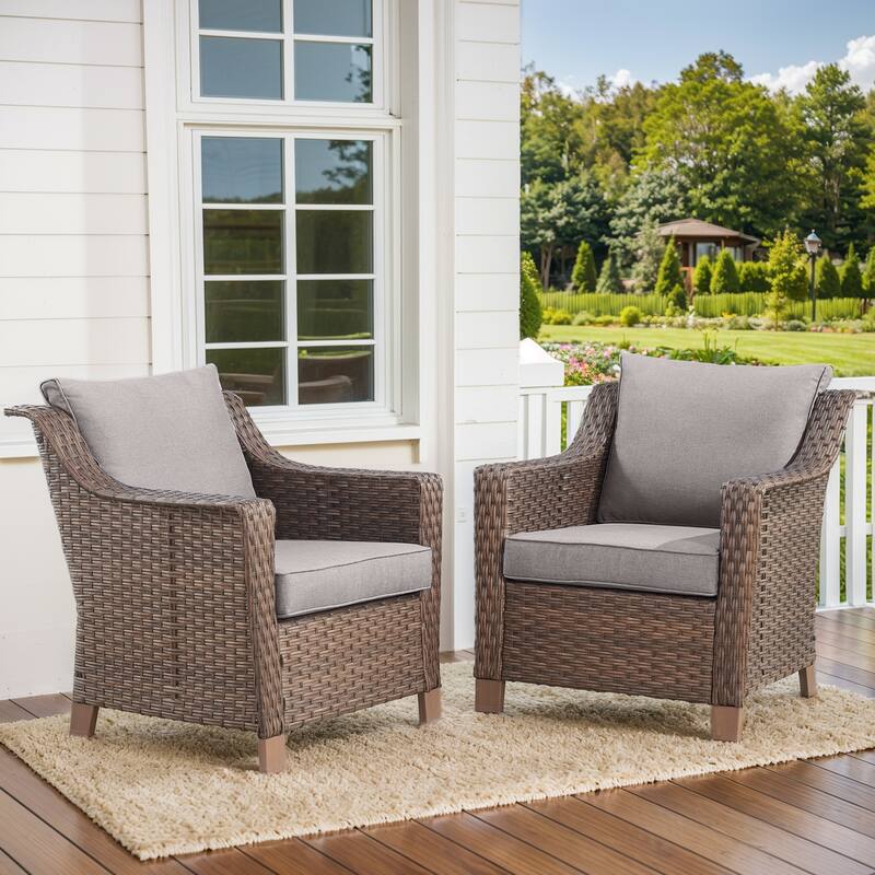Outdoor Arm Chair with Cushion Wicker Rattan Chair - Brown - Grey