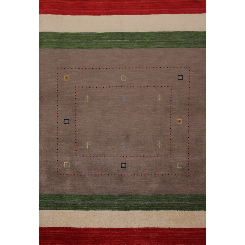 Brown Striped Gabbeh Oriental Accent Rug Handmade Wool Carpet - 3'11"x 5'7"