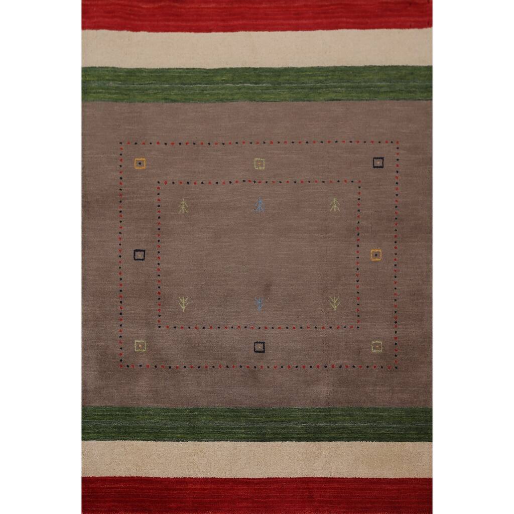 Brown Striped Gabbeh Oriental Accent Rug Handmade Wool Carpet - 3'11"x 5'7"