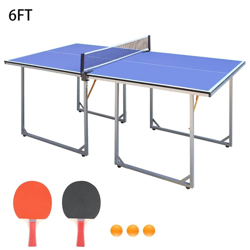 6FT Foldable & Portable Tennis Table Ping Pong Table Set - Blue