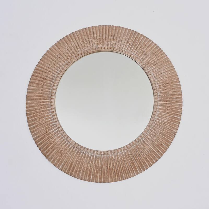 Rustic Farmhouse Handcarved Wooden Hanging Wall Mirror - Decorative Accent - Antique Brown+White