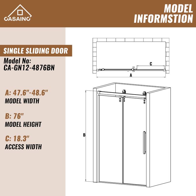 48.6 in. W x 76 in. H Framed Shower Door with Tempered Glass