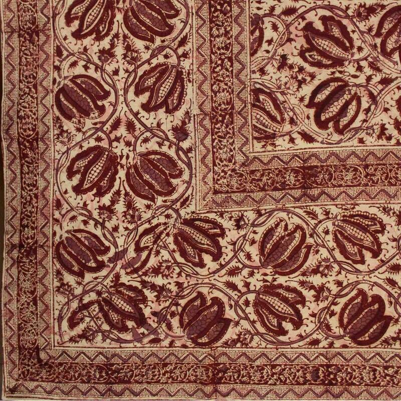 Vegetable Dye Tulip Floral Block Print Tablecloth Collection