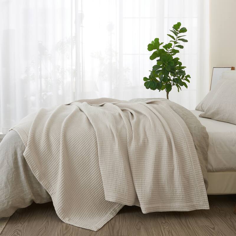 Patina Vie Maison 100% Cotton All-Season Waffle Weave Knit Throw Blanket