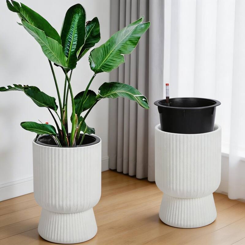 Set of 2 Classic 14.2-in Tall Self-Watering Planters with Water Level Monitor for Indoor and Outdoor Use White - White