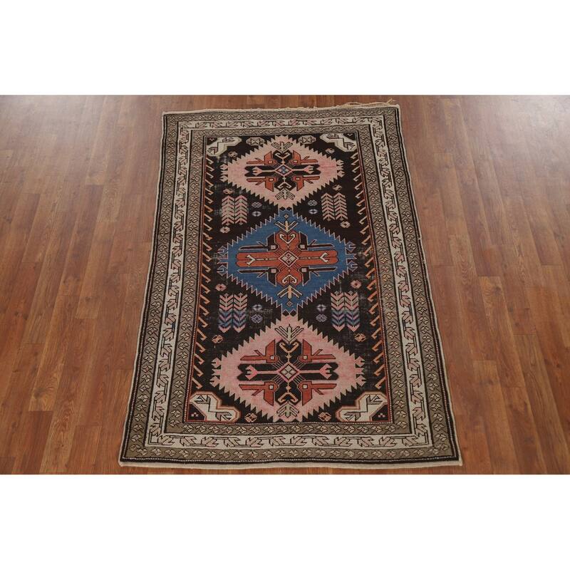Vegetable Dye Kazak Accent Antique Area Rug Hand-Knotted Wool Carpet - 3'7"x 5'5"