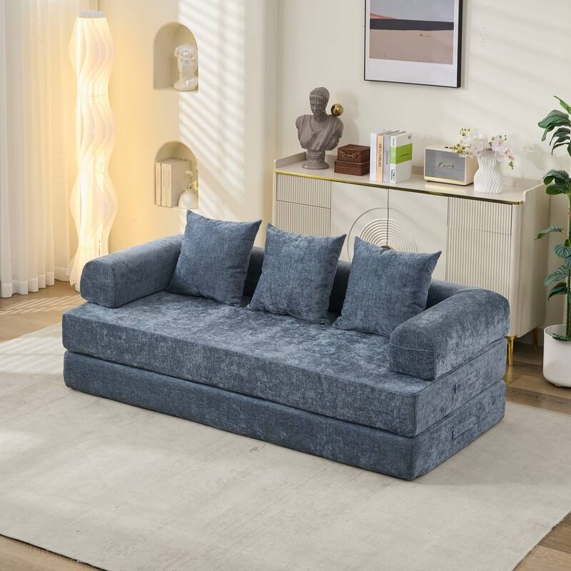 Chenille Convertible Floor Sofa Bed with Armrest for Living Room