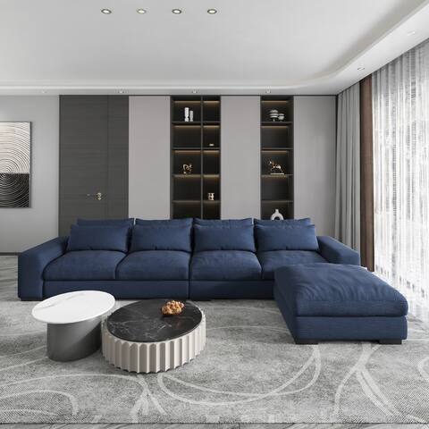 Modern Modular Down Sectional Sofa,Light Grey/Dark Blue