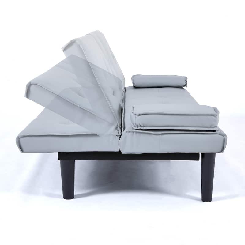 Convertible Loveseat Couch Adjustable Faux Leather Sleeper Sofa Bed with Coffee Table, Cup Holders and Removable Pillow Armrests